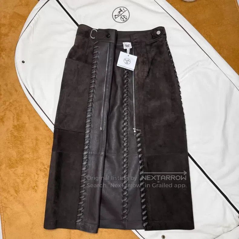 Hermes Hermes Brown Suede and Leather Weaving Skirt Size 42" / US 20 - 7 Thumbnail