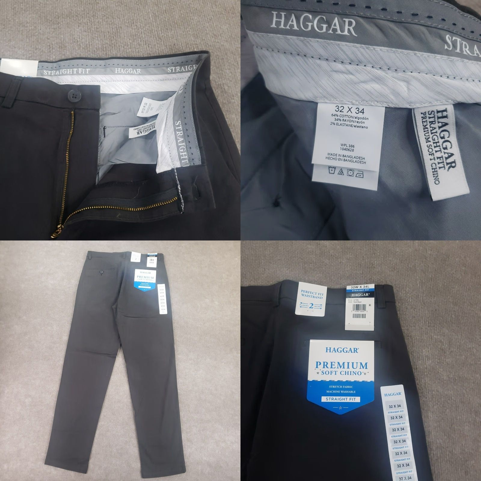 Haggar Chino Pants Mens 32x34 Gray Straight Fit Flat Front Stretch Waist -  ilac.rochib.com