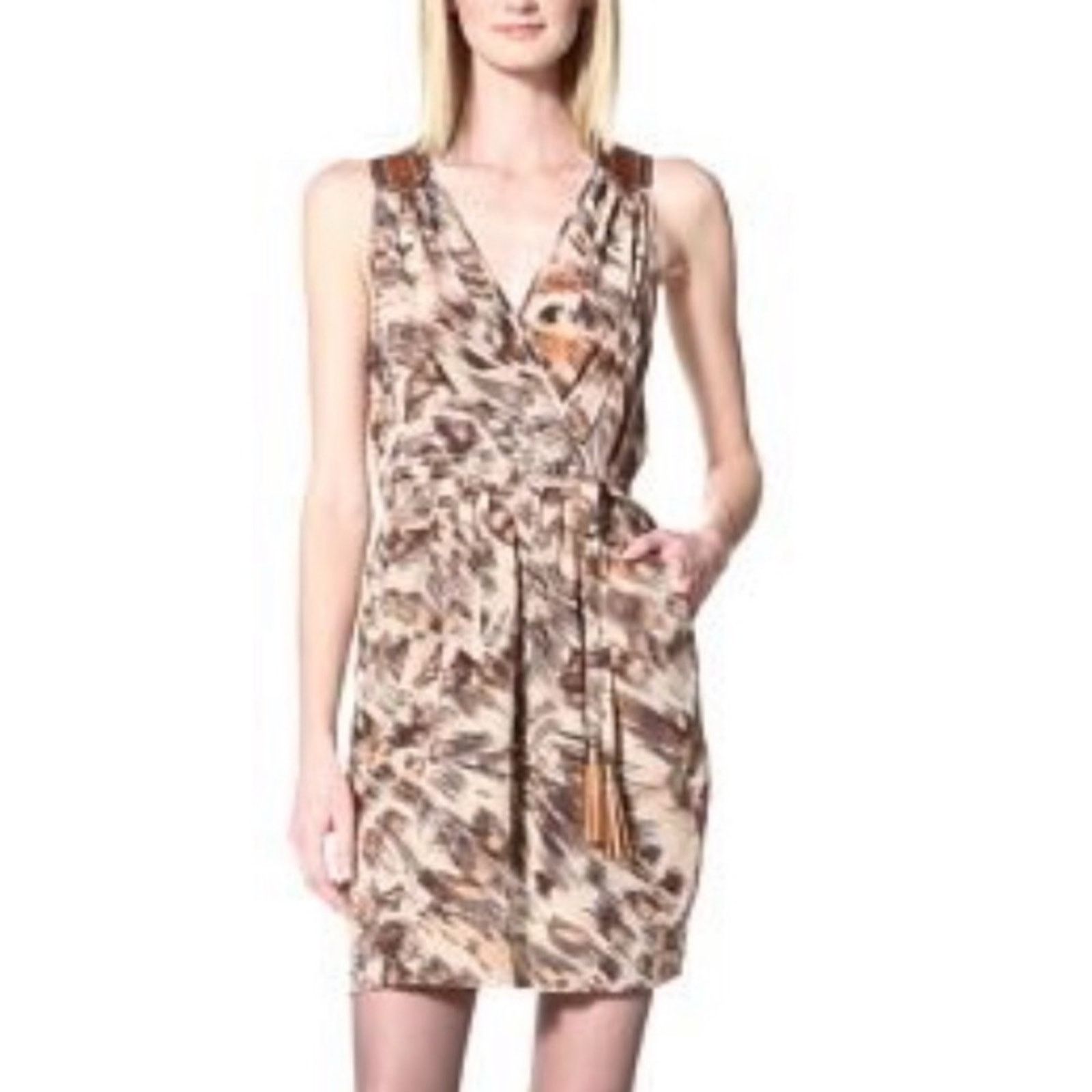 Image of Nordstrom Akiko Revolve Cream Brown Silk Leather Tank Cheetah Dress, Women's (Size XS)