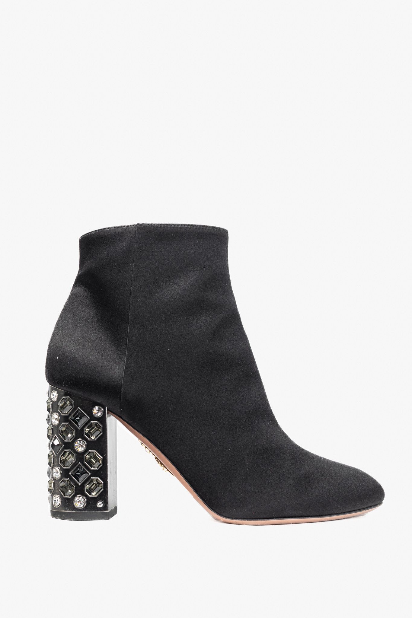 Aquazzura Aquazzura Party 85 Black Satin Embellished-Heel Booties Size US 5.5 / IT 35.5 - 1 Thumbnail