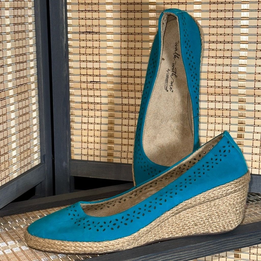 Coldwater Creek Walk With Me by Coldwater Creek Turquoise Espadrilles Wedges Size US 8.5 / IT 38.5 - 2 Thumbnail