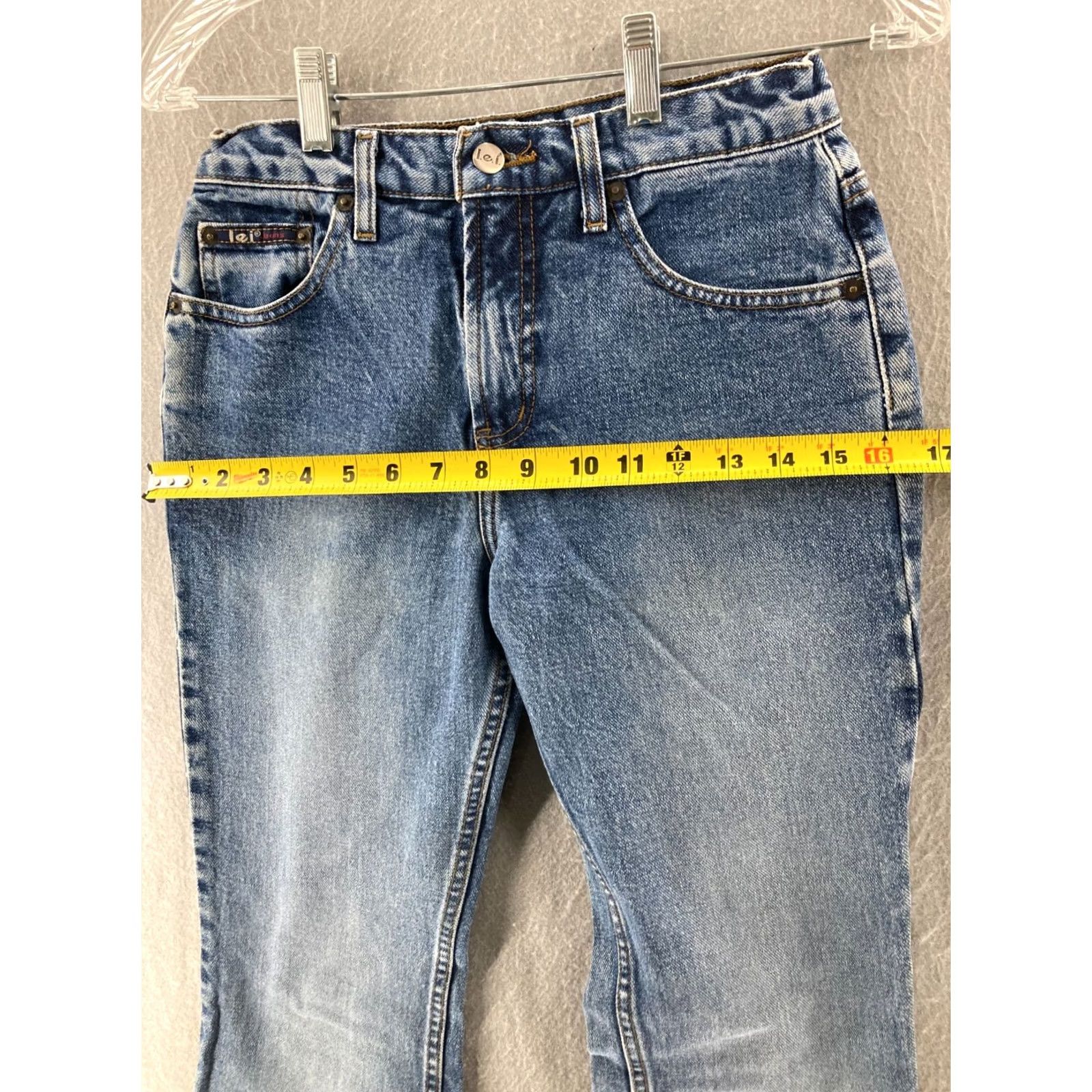 Vintage LEI Jeans Womens 3 Flare Cut Low Rise Distressed 90s Embroidered Jeans Juniors Blue 3 Pocket Distressed Little Boho Hipster Retro Womens Size 26" / US 2 / IT 38 - 3 Thumbnail