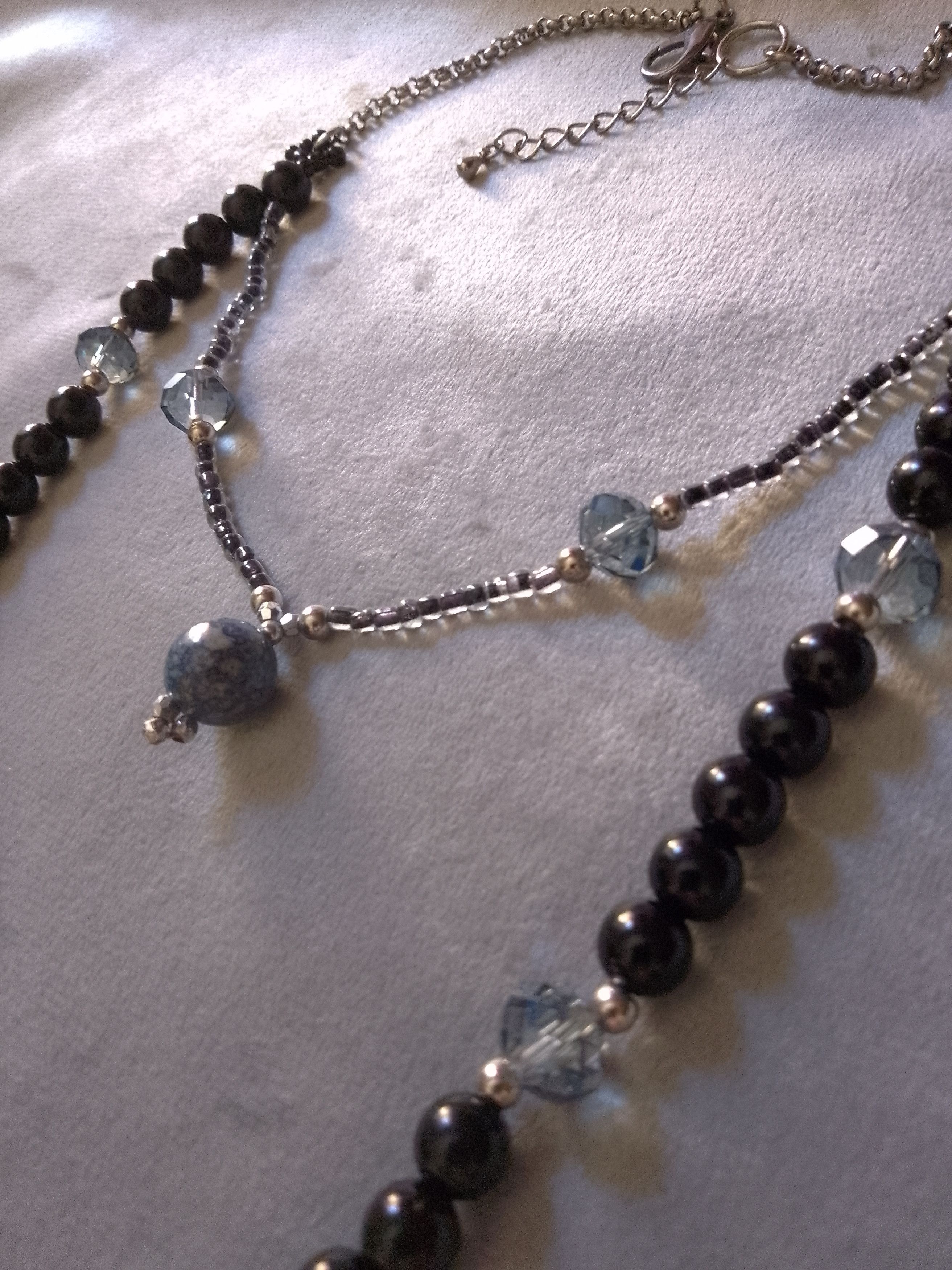Handmade Long Black Necklace Lapis lazuli gemstone Double Thread Size ONE SIZE - 4 Thumbnail