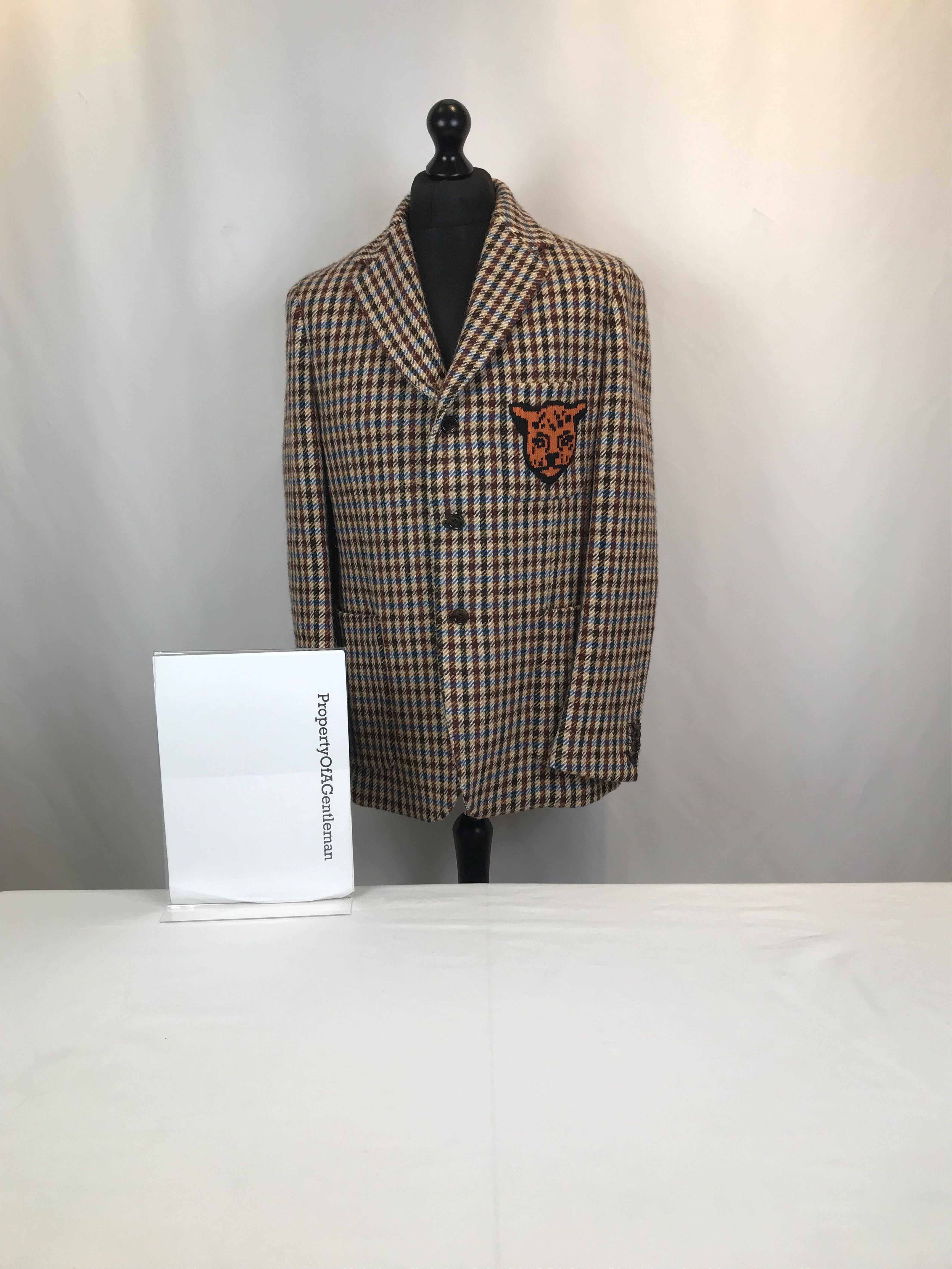 image of Gucci Checkered Tiger Embroidered Blazer, Men's (Size 52R)