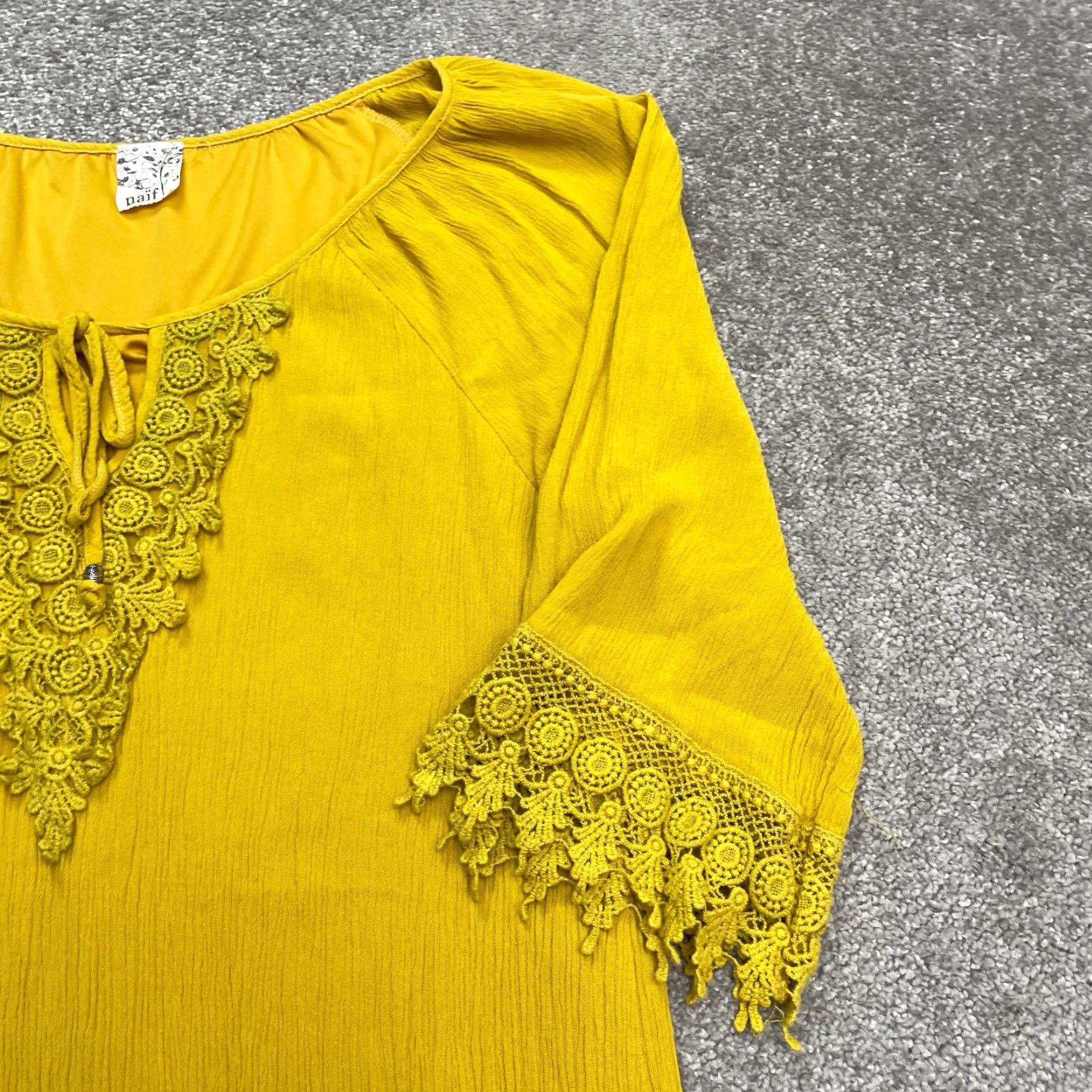 Anthropologie VINTAGE Anthropologie Boho Crochet Midi Dress Womens 12 Mustard Yellow Rayon Casual Summer Size XL / US 12-14 / IT 48-50 - 4 Thumbnail