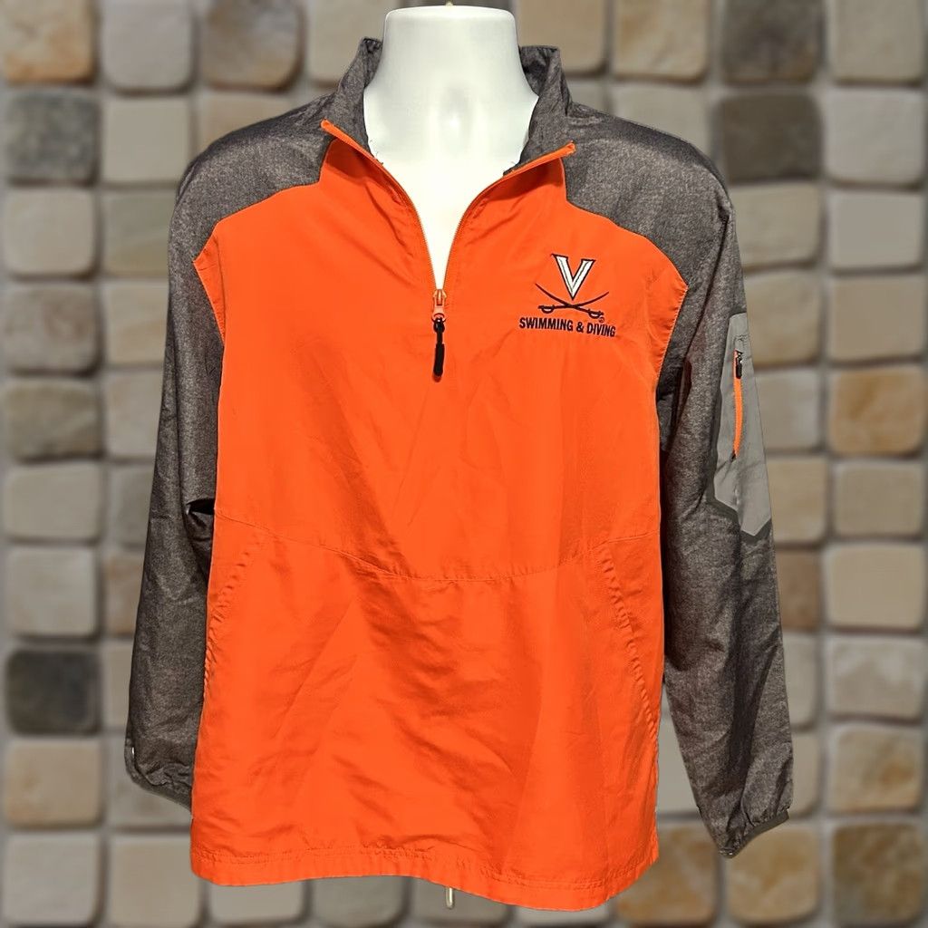 Holloway Holloway University Of Virginia Swimming & Diving 1/4 Zip Pullover Jacket Men Medium Gray Orange Multicolor Logo Zip Mock Short Length Regular Fit Size US M / EU 48-50 / 2 - 1 Thumbnail