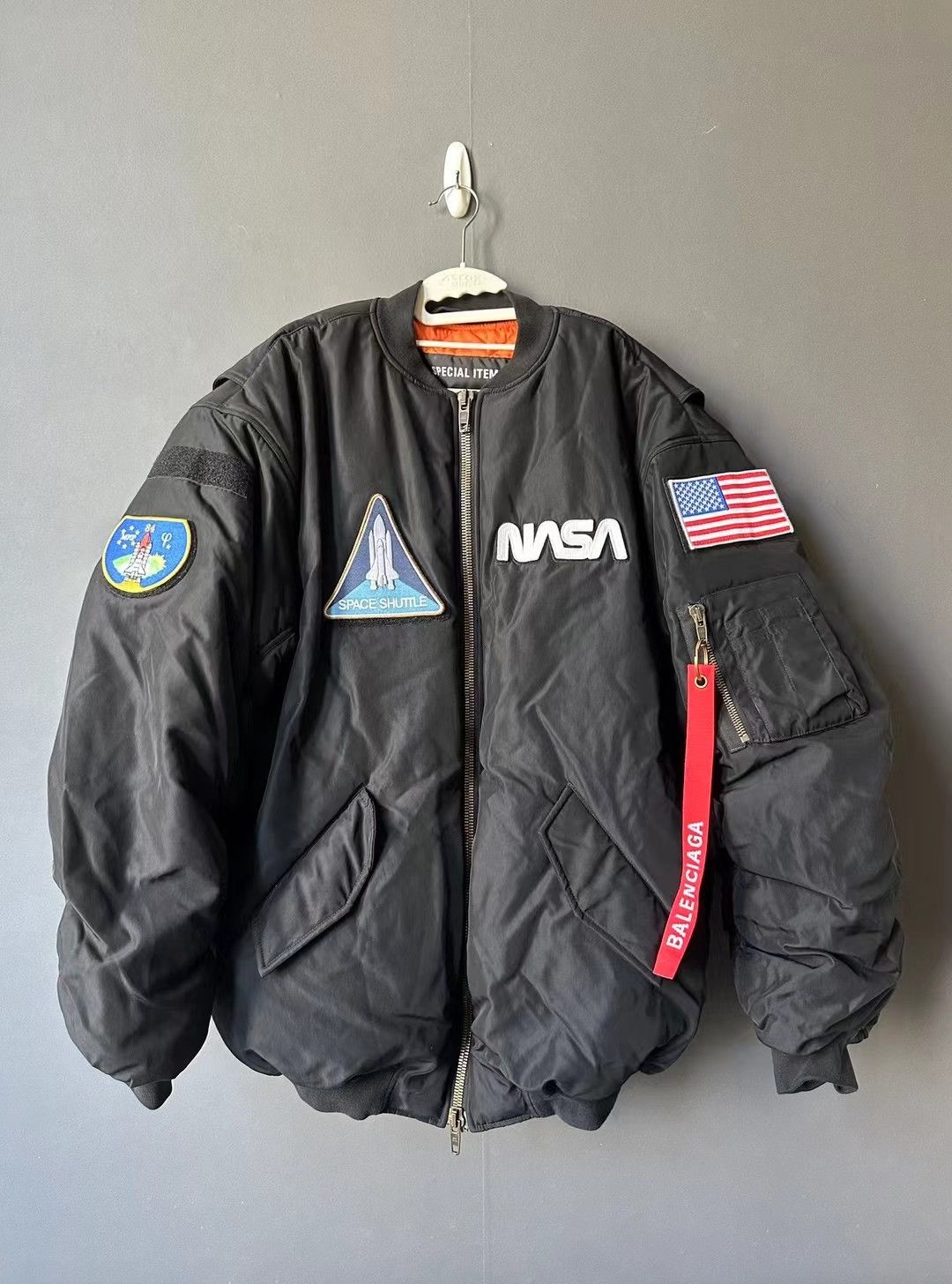 image of Balenciaga Nasa Space Perka Black Coat, Men's (Size Small)