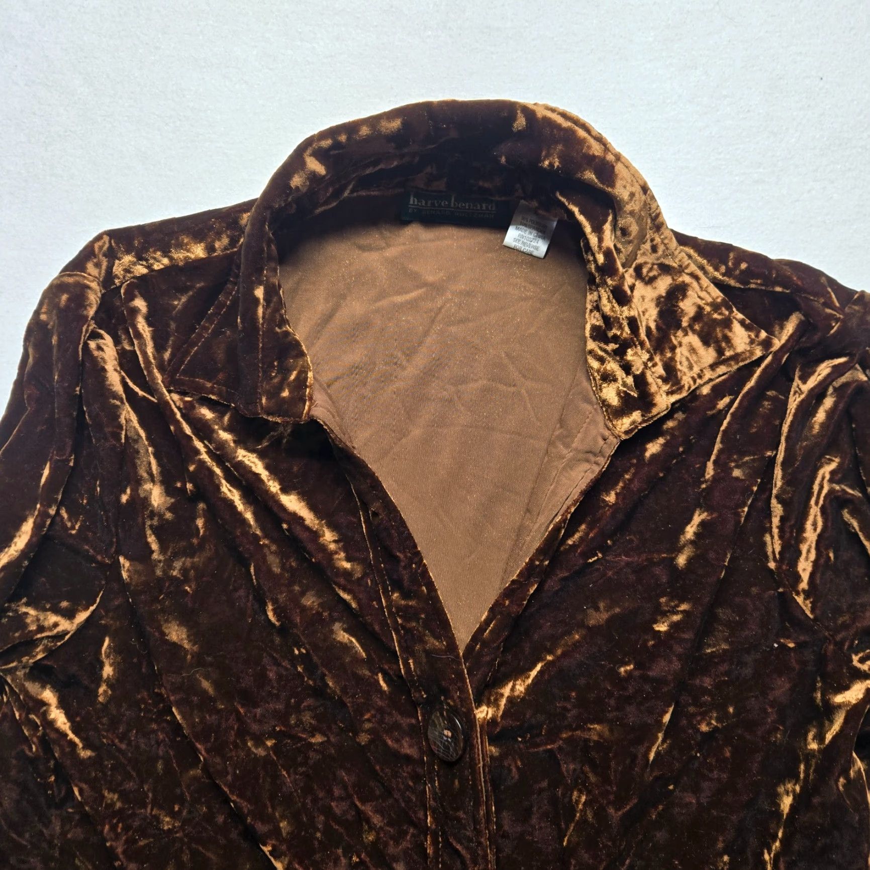 Vintage Harve Benard Brown Glossy Button Up Coat Jacket Adult Women's Size L Large Jacket Brown 3/4 Sleeve Business Casual Workwear Womens Size L / US 10 / IT 46 - 2 Thumbnail