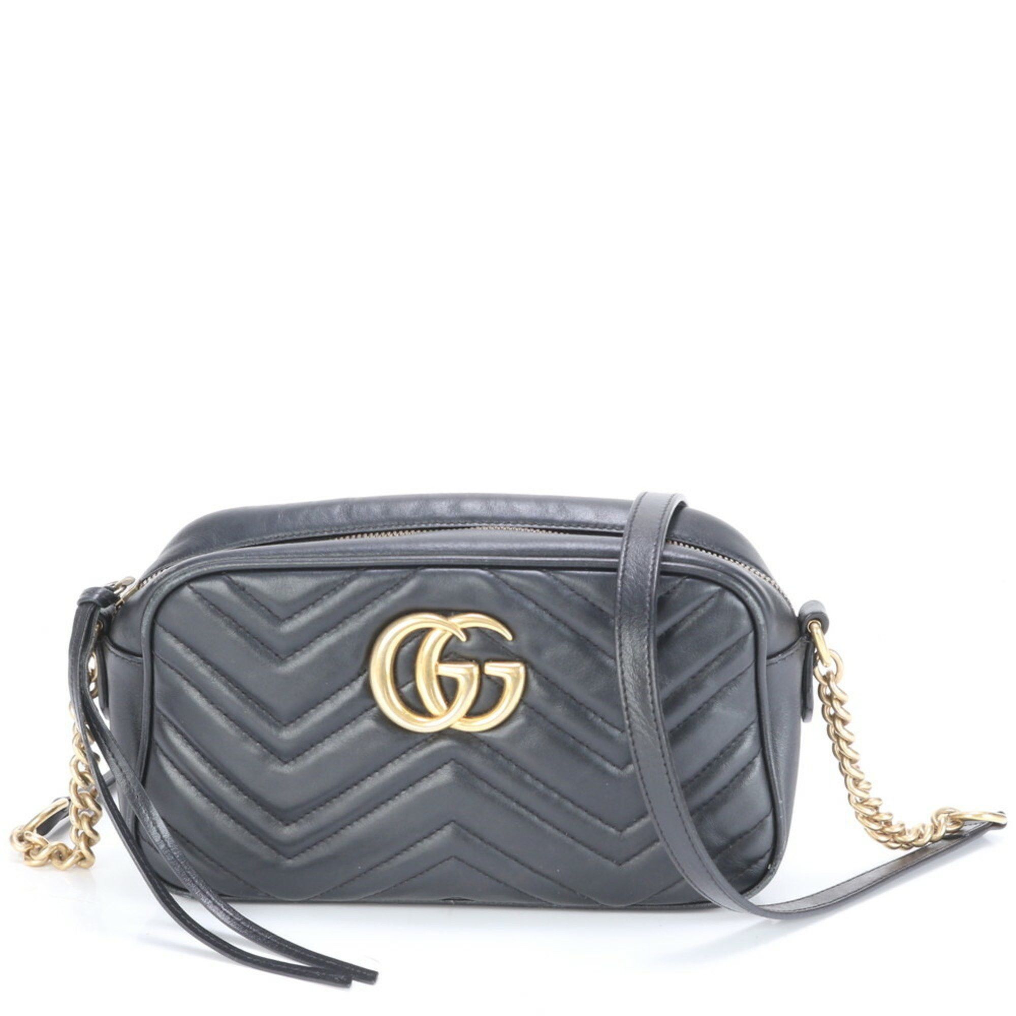 Gucci GG Marmont Quilted Leather Chain Shoulder Bag Hand Tote 447632 Women's in Black