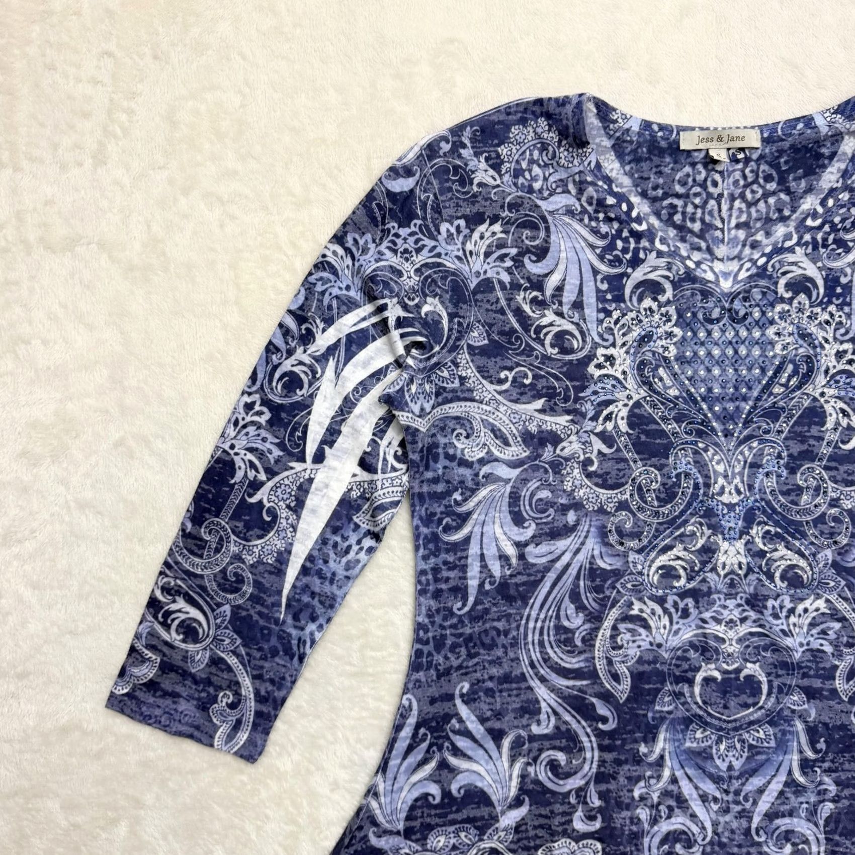 Vintage Jess & Jane Tunic Shirt Womens Small Blue Paisley V Neck 3/4 Sleeve Top Size S / US 4 / IT 40 - 5 Thumbnail