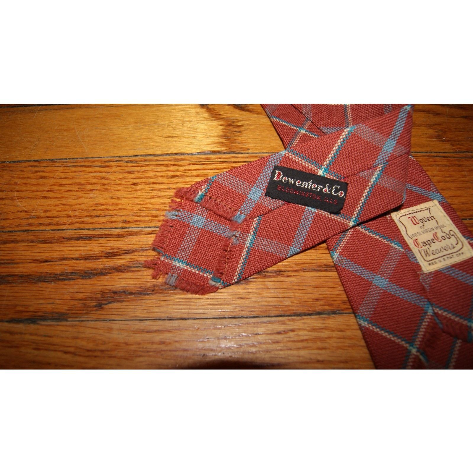 Vintage 1930s VTG TARTAN WOOL TIE CAPE COD Orange Blue Ivory Plaid Size ONE SIZE - 5 Thumbnail