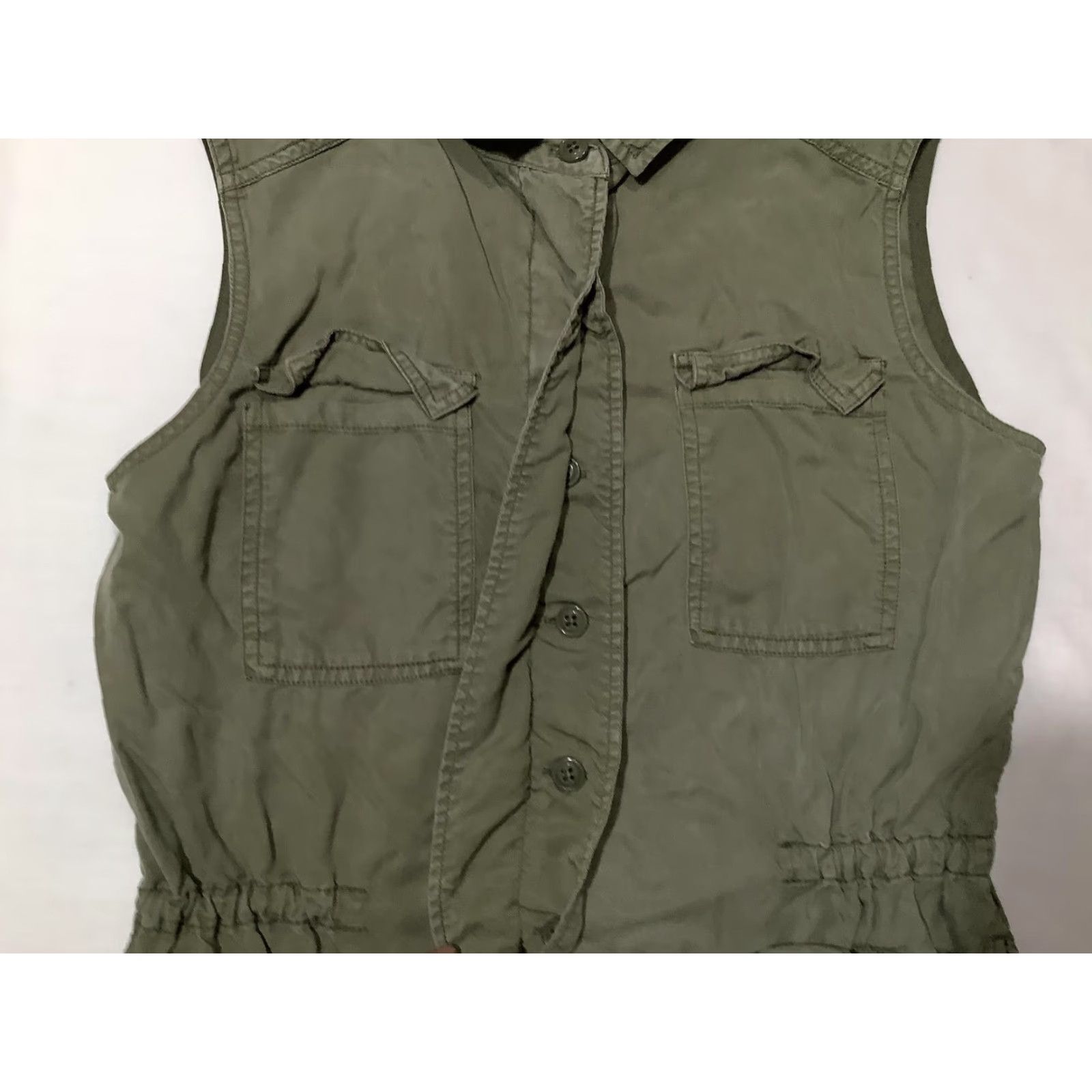 Buffalo David Bitton Buffalo David Bitton Top Womens S Olive Green Military Pockets Sleeveless Collared Button-Up Utility Shirt Short Mid-Length Size S / US 4 / IT 40 - 4 Thumbnail