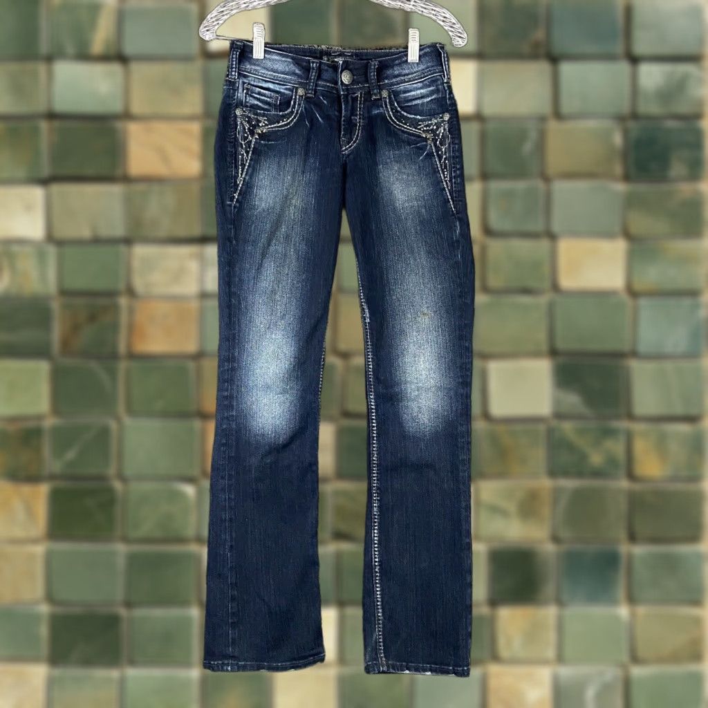 Silver Jeans Co. SILVER JEANS Suki Straight Blue Jeans Women’s 25 Studded Heavy Stitch Metal Size 42" / US 20 - 1 Thumbnail