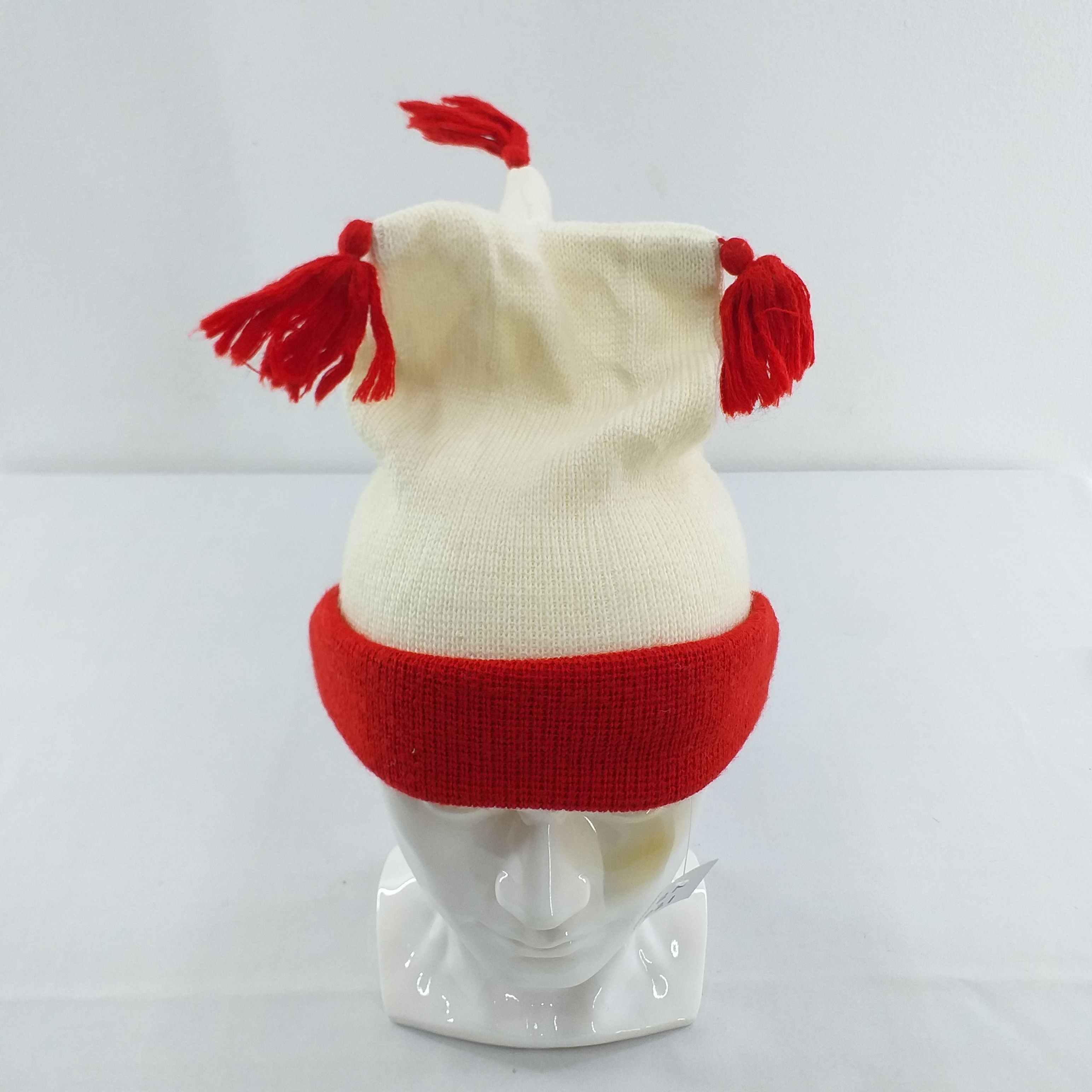 Japanese Brand Plain White and Red Snow Cap Beanie Hat BN021 Size ONE SIZE - 1 Thumbnail
