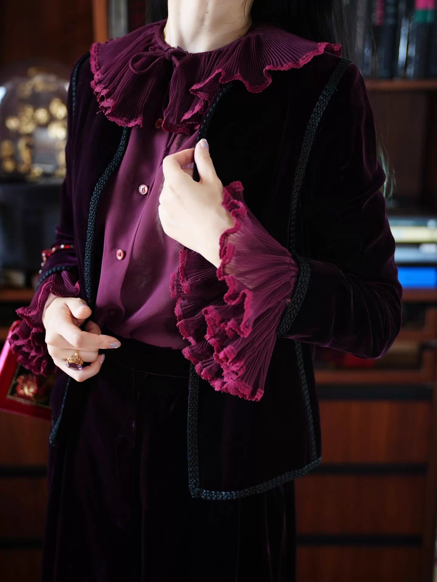 Oscar De La Renta Oscar de la Renta Vintage Grape Purple Velvet 3pc Set Size M / US 6-8 / IT 42-44 - 9 Thumbnail