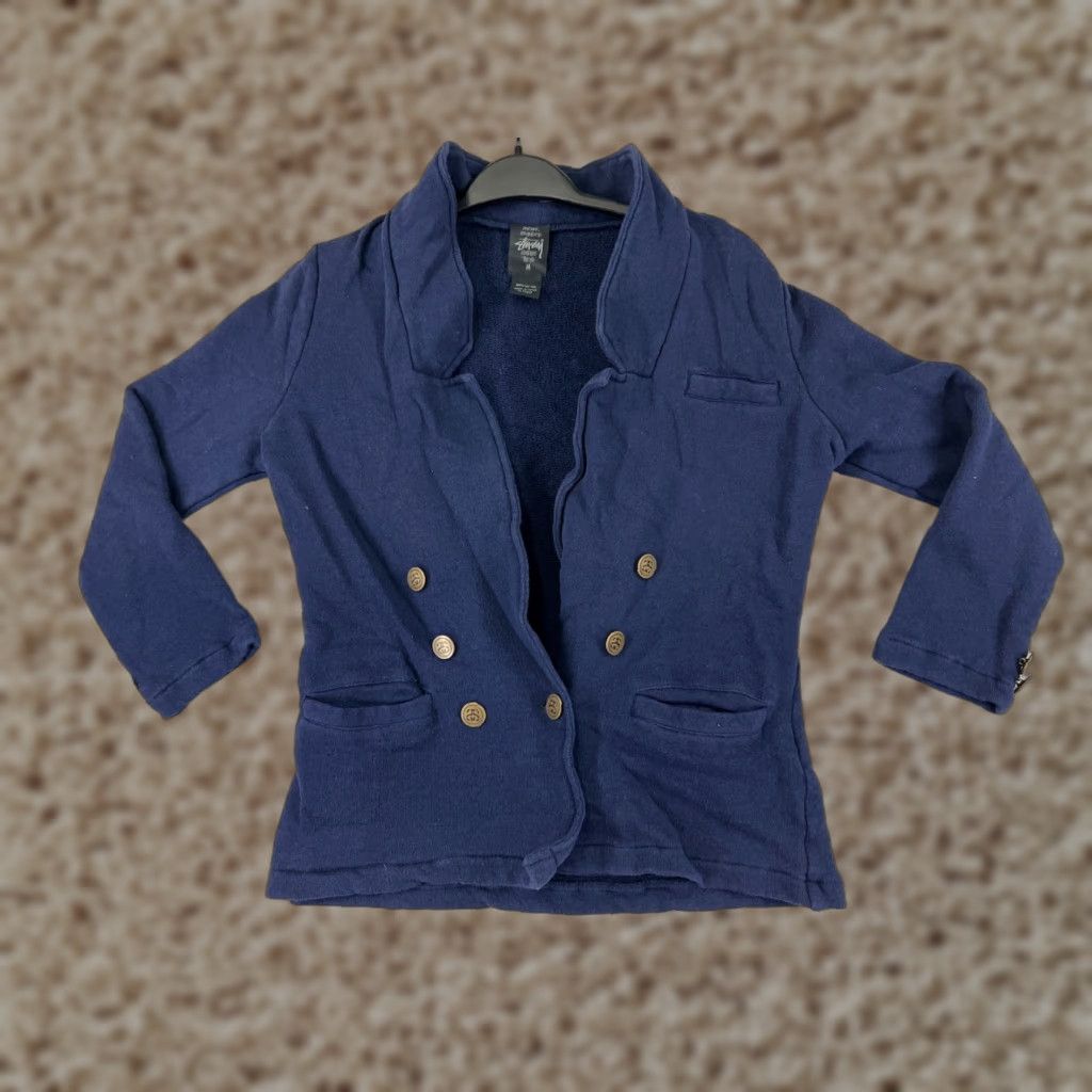 Vintage Stussy Blazer Jacket Womens M Blue Cotton French Terry Casual Coat Short Sleeve Button Front Size M / US 6-8 / IT 42-44 - 1 Thumbnail