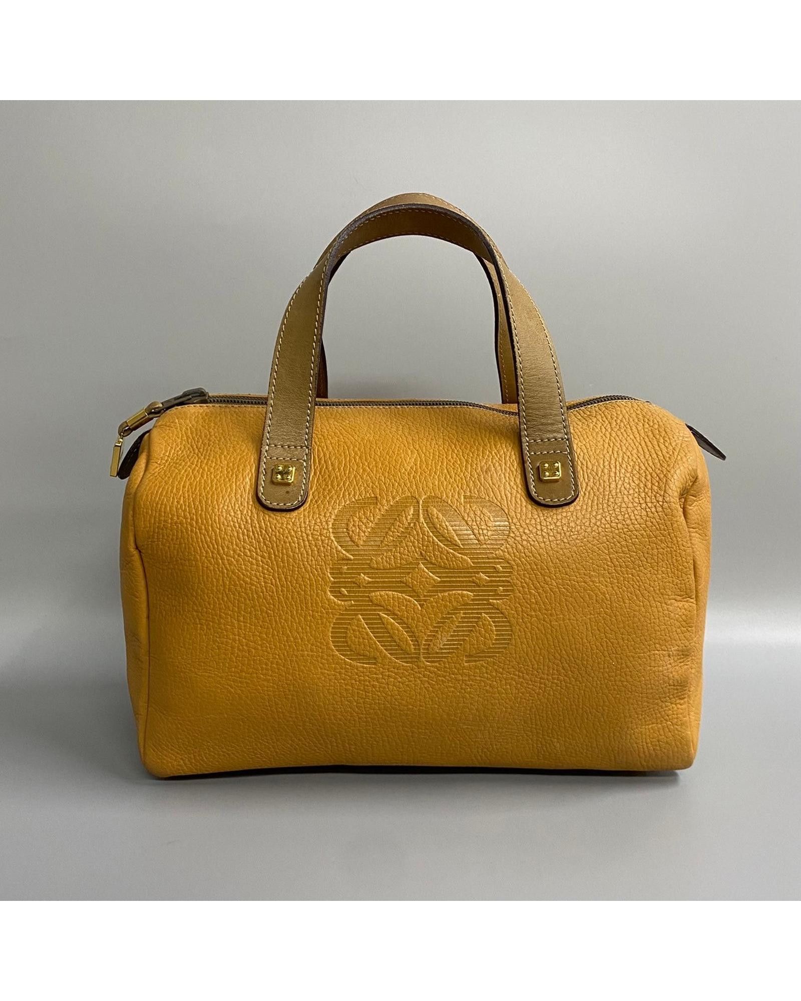 image of Loewe Anagram Leather Boston Bag In B Condition in Brown, Women's