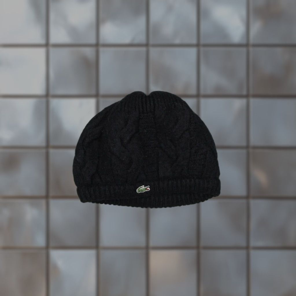 Lacoste VINTAGE Lacoste Hat Women XS Black Alpaca Blend Knit Beanie Crocodile Made in Peru Size ONE SIZE - 1 Thumbnail