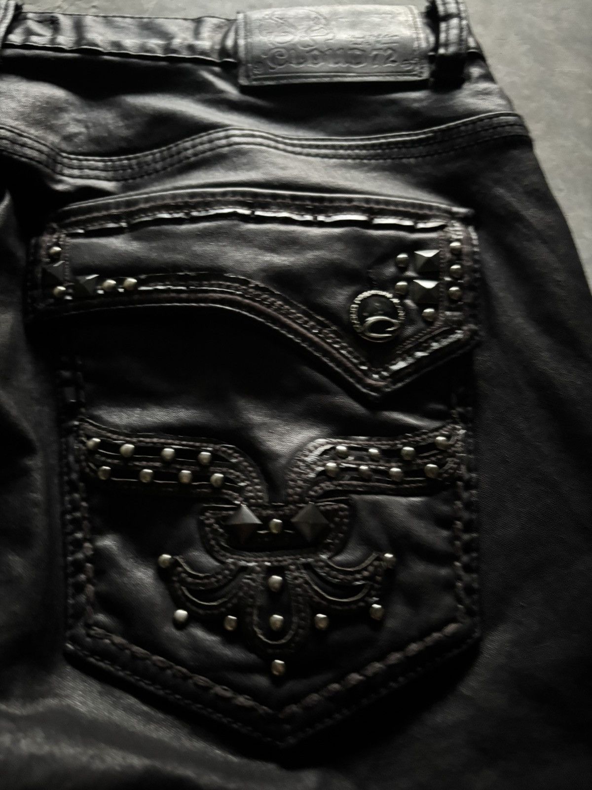 Beauty Beast × Isamu Katayama Backlash × Yasuyuki Ishii CLOUD 72 leather pant zipper sick backpocket rhinestone punk Size US 37 - 16 Thumbnail
