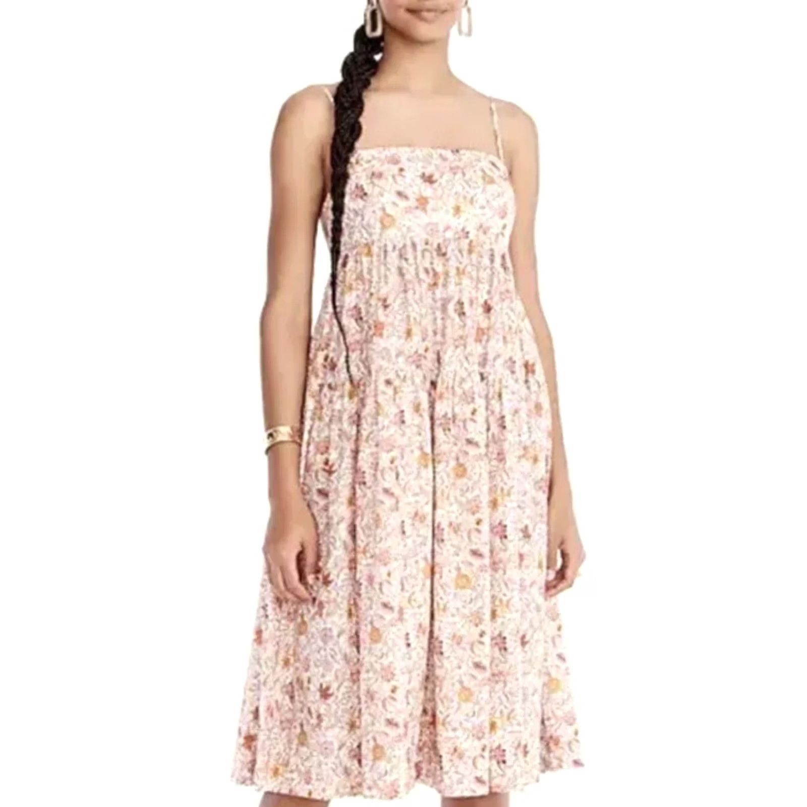 J.Crew J.Crew Floral Midi Dress Liberty Garden of Life Fabric Women's 2 A-Line Sleeveless Square Neck Multicolor 100% Cotton Tiered Ruffle Zip Knitted? Size XS / US 0-2 / IT 36-38 - 2 Thumbnail