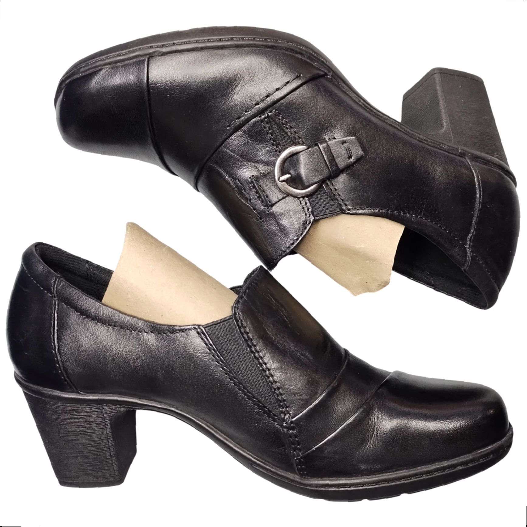 Vintage Earth Boots McLean Bootie Womens Size 7 Black Leather Slip On Block Heel Shoes Size US 7 / IT 37 - 2 Thumbnail