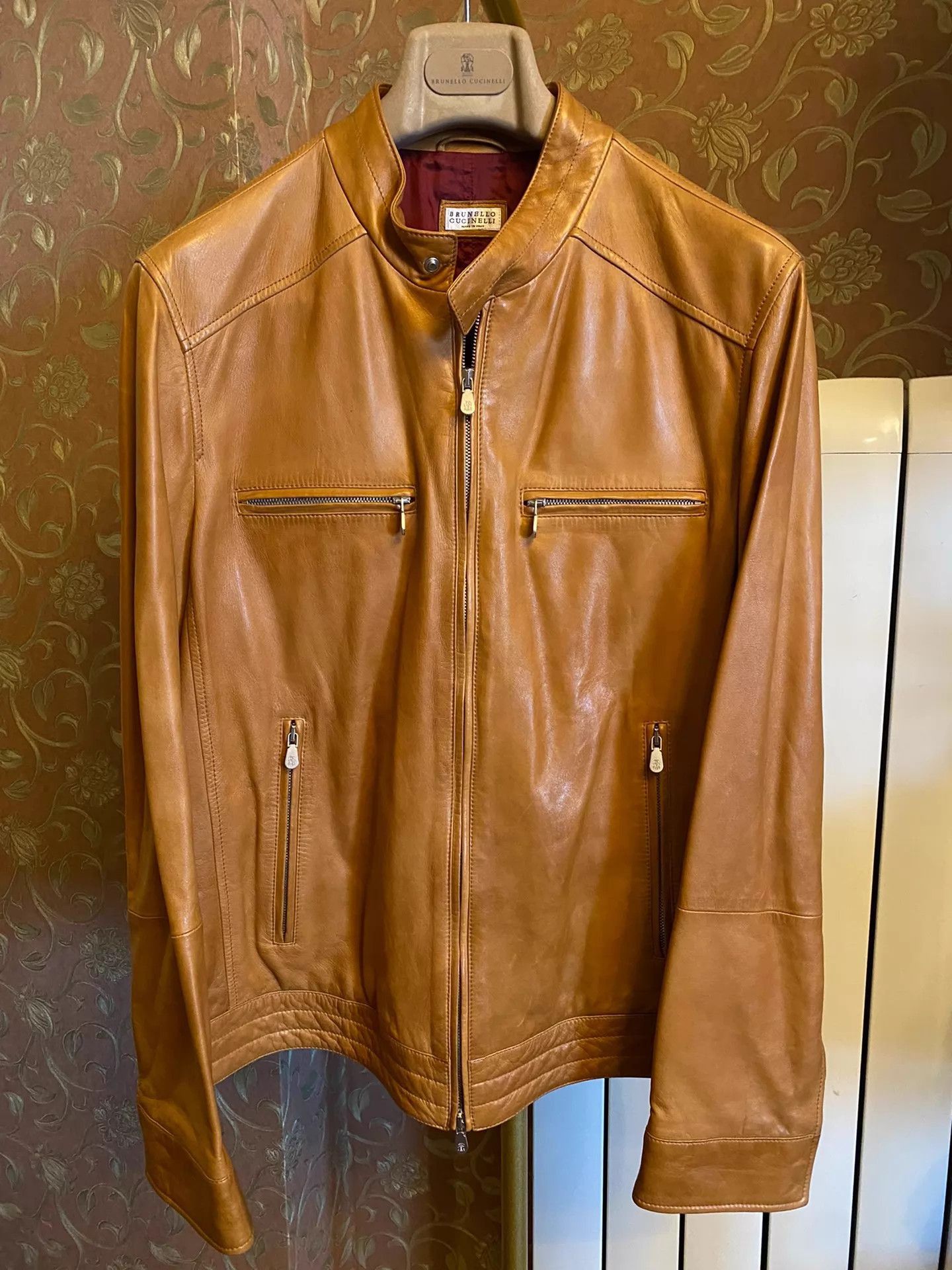 Brunello Cucinelli Brown Leather Jacket with Zip Pockets - Size M Size US M / EU 48-50 / 2 - 1 Thumbnail