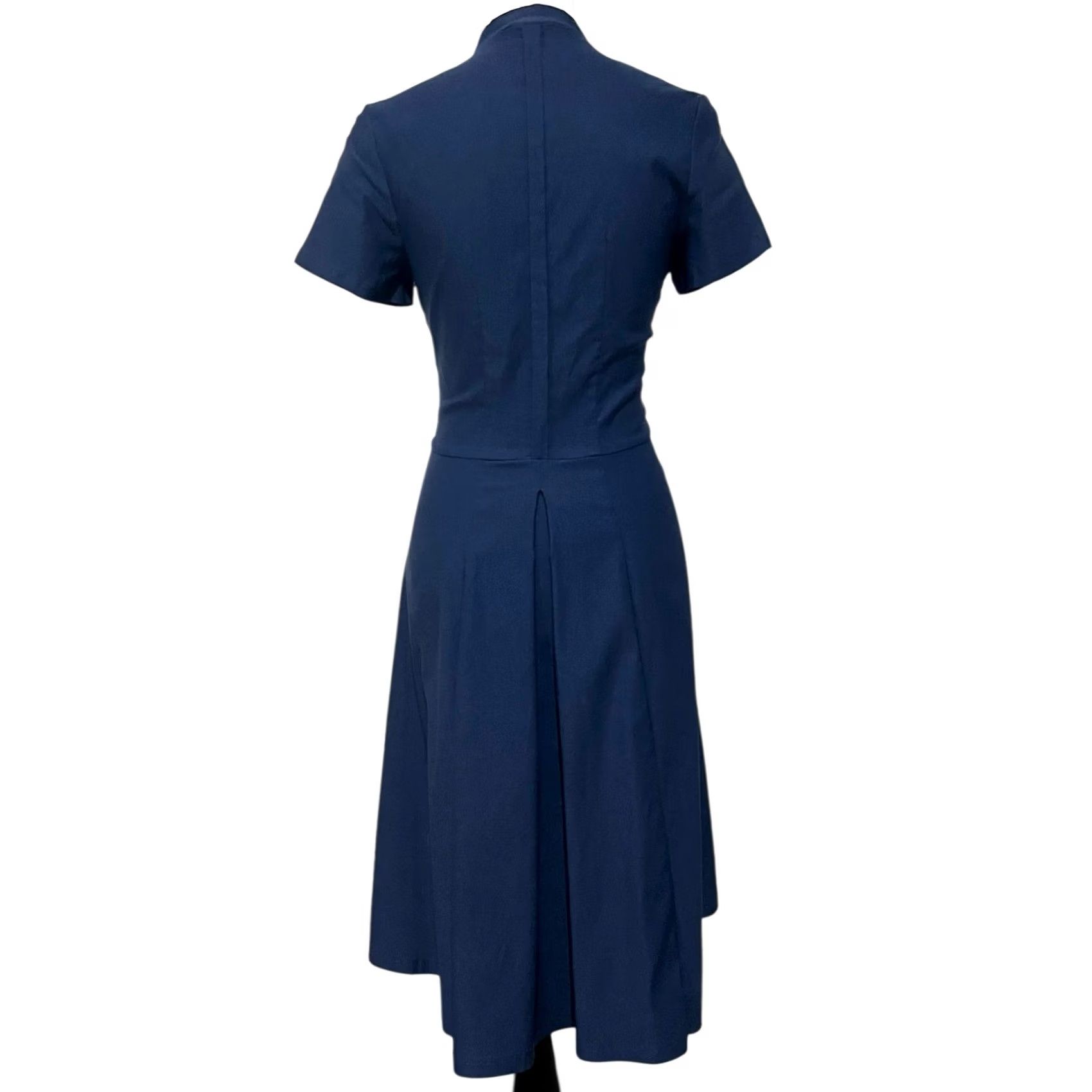 Vintage Miss Lulo Dress Navy Blue Midi Fit & Flare Pleated Short Sleeve Stretch Womens L Dress Size 36" / US 14 / IT 50 - 6 Thumbnail