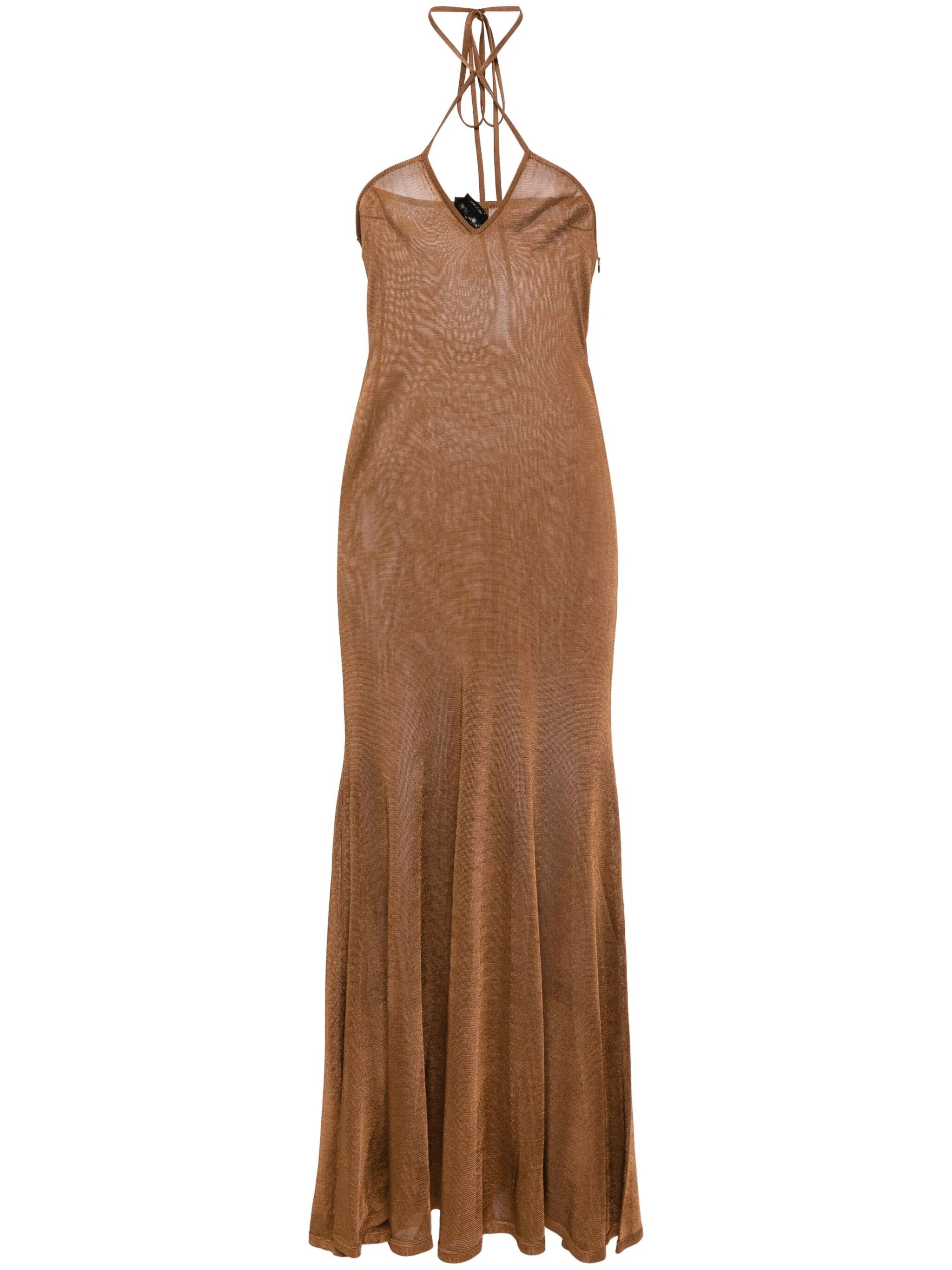 Tom Ford o1w1db10525 ACK418 Halterneck Flare Maxi Dress in Brown Size XS / US 0-2 / IT 36-38 - 1 Thumbnail