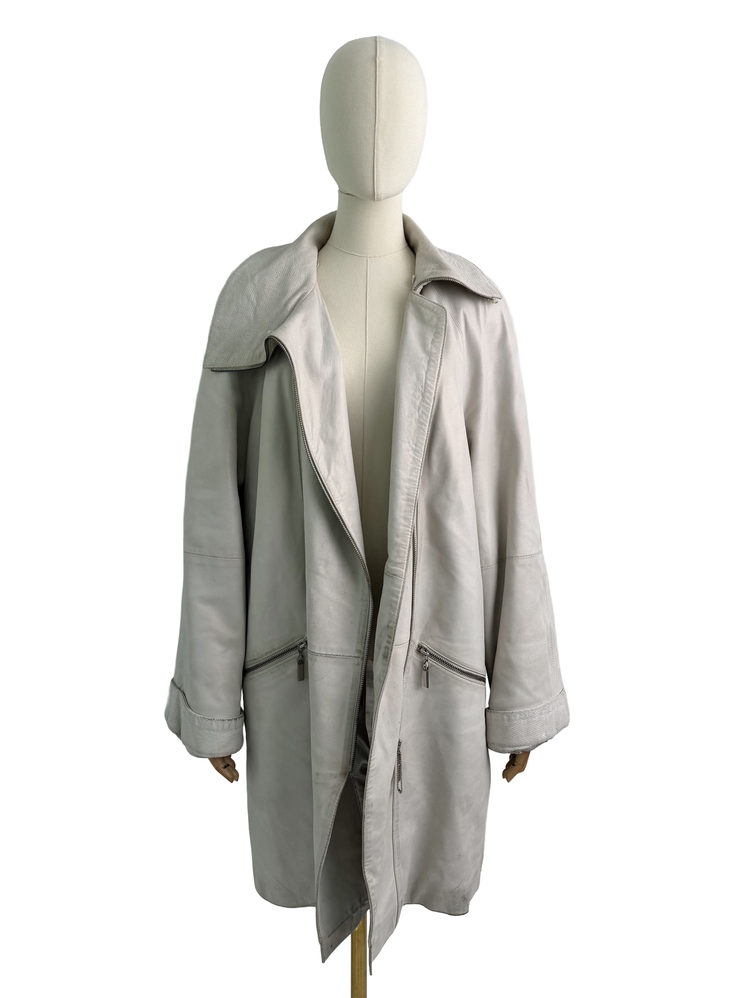 Vintage Vintage Leather Coat Zip Front Longline Oversized Jacket Size L / US 10 / IT 46 - 3 Thumbnail