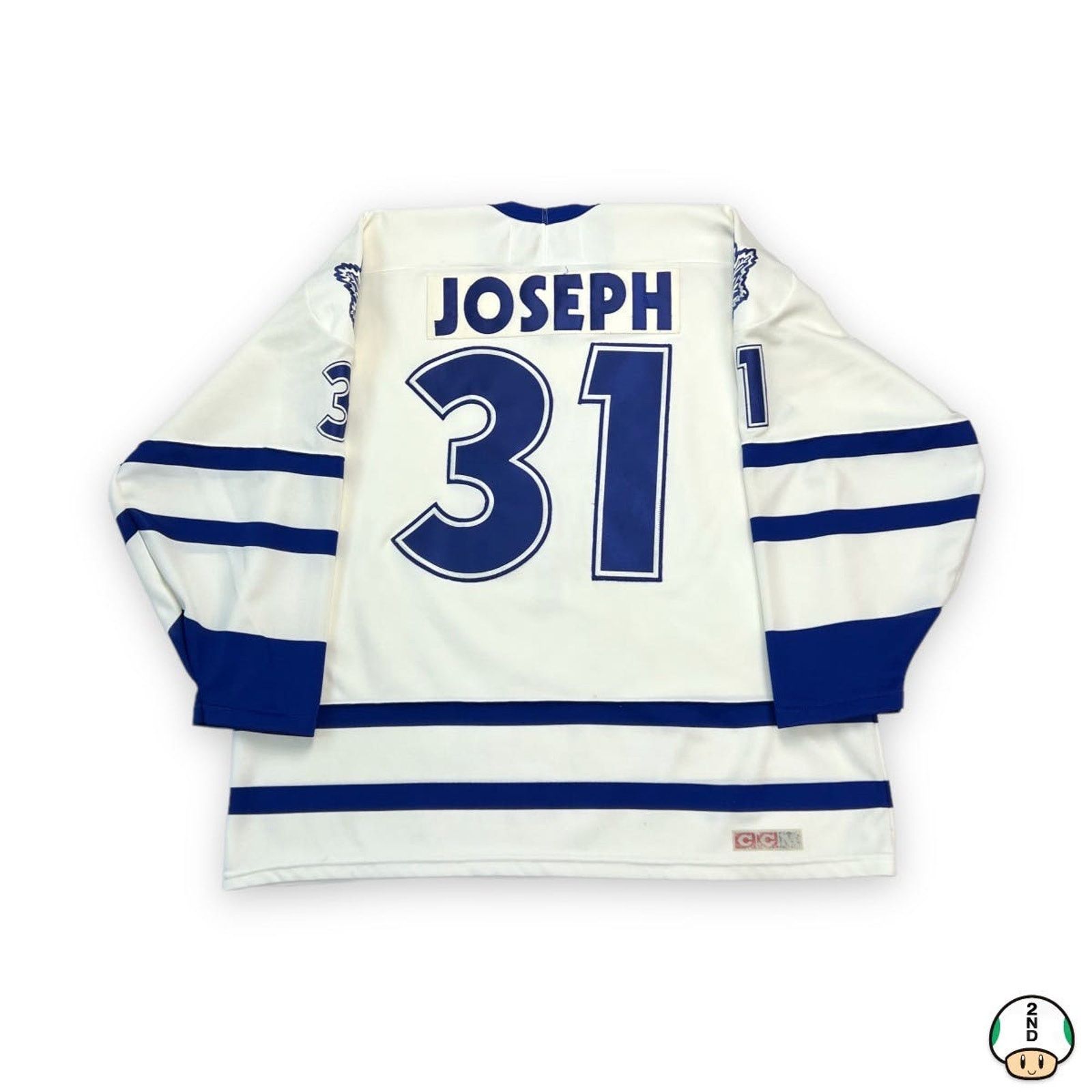 image of Vintage 90's Ccm Curtis Joseph Toronto Maple Leafs Nhl Jersey in White, Men's (Size 2XL)