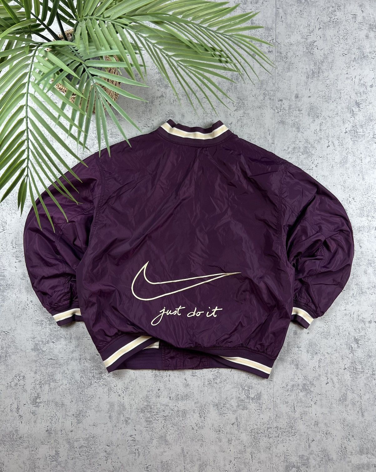 Pre-owned Nike X Vintage 90's Nike Spellout Vintage Y2k Varsity Nylon Bomber Jacket In Purple