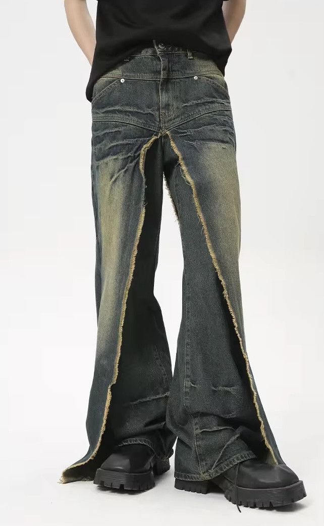 Denime × Japanese Brand × Vintage Stylish Trend Men Fake Two-Piece Pockets Jean Size US 29 - 1 Thumbnail