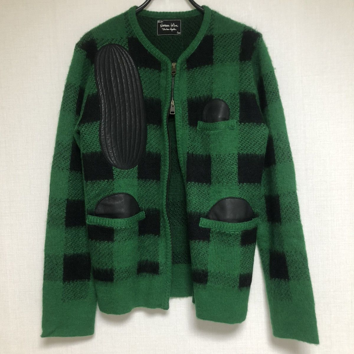 Number (N)ine 08AW CACTUS LEATHER ELBOW PATCH BRUSHED MOHAIR CARDIGAN Size US M / EU 48-50 / 2 - 2 Thumbnail