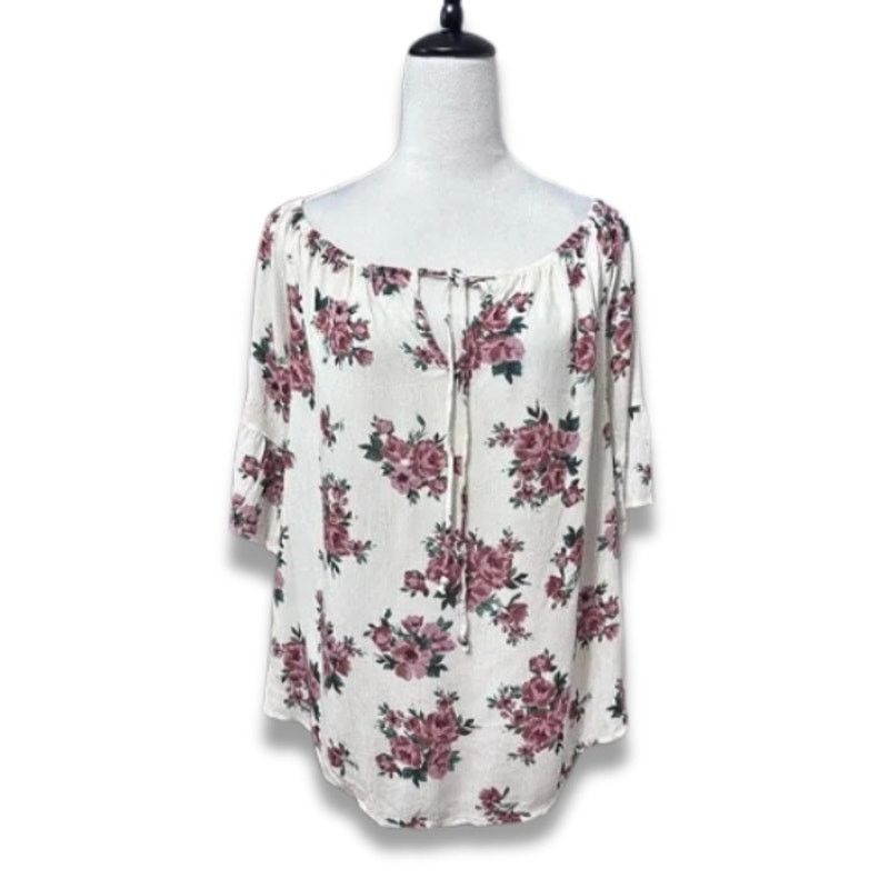 Other West Kei Floral Blouse 3/4 Sleeves Boat Neck Women's White M Size M / US 6-8 / IT 42-44 - 1 Thumbnail