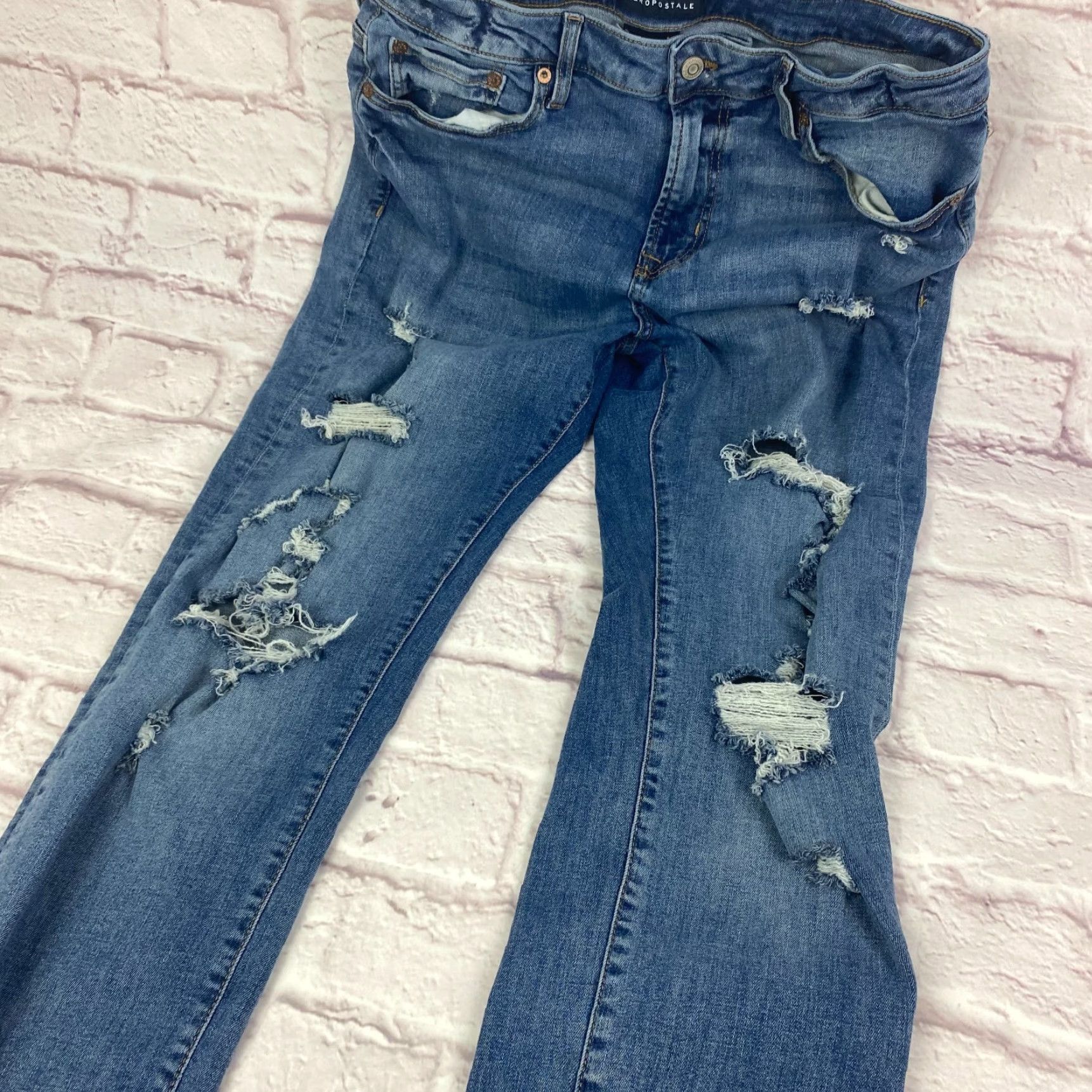 Vintage Aéropostale Men Skinny Jeans 34 Blue Distressed Stretch Medium Wash Jeans Size US 34 / EU 50 - 7 Thumbnail