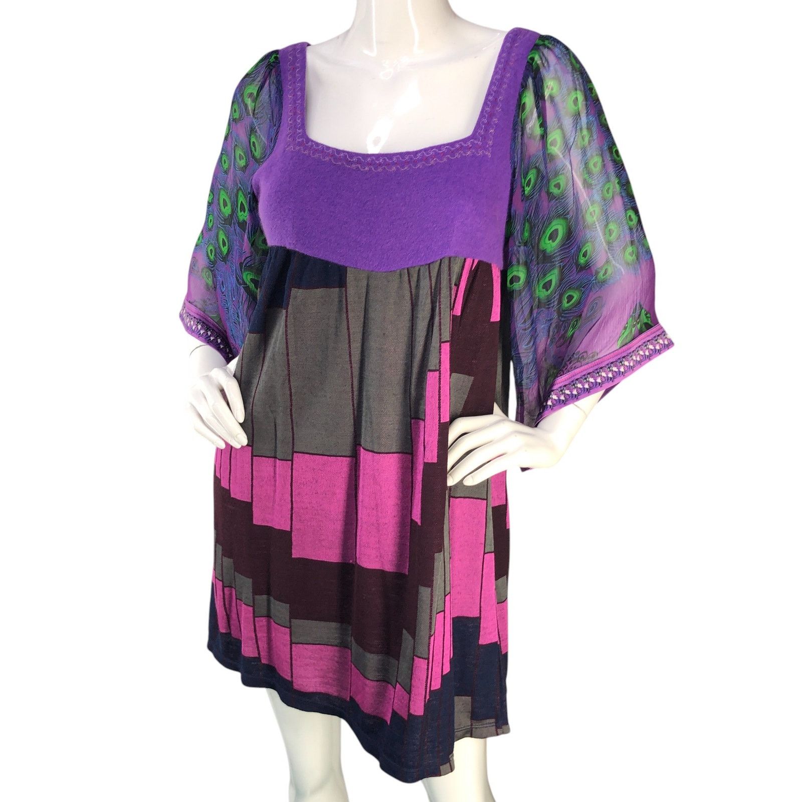 Custo Barcelona Custo Barcelona Size 4 L Dress Peacock Sleeve Kate Pierson Size L / US 10 / IT 46 - 1 Thumbnail