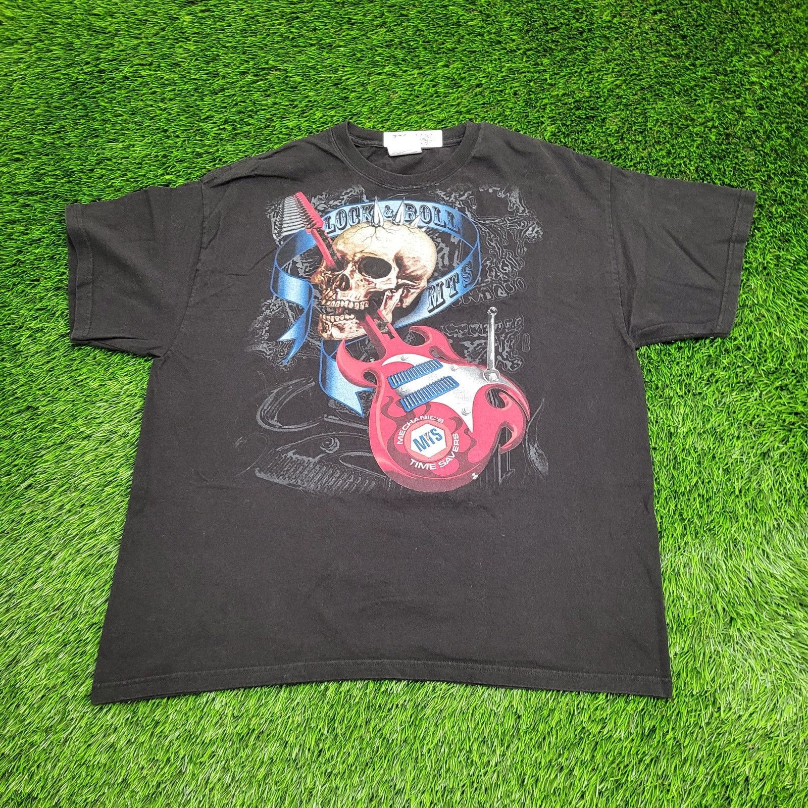 Hanes VTG Punk Skull Rocker Guitar T-Shirt XL Boxy Black Size US XL / EU 56 / 4 - 1 Thumbnail