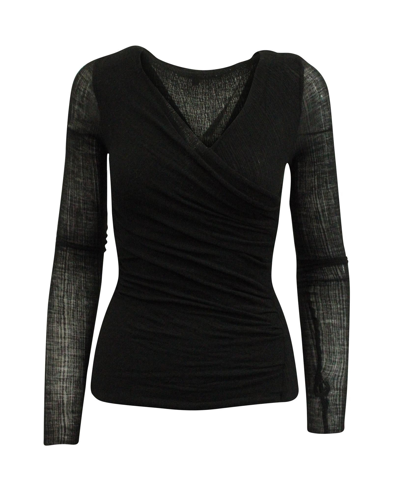 image of Black Wool V-Neck Long Sleeve Top By Maje, Women's (Size Small)