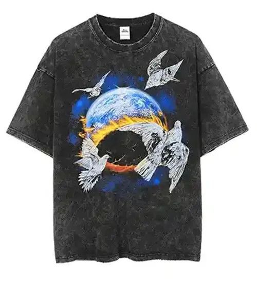 image of Vintage Streetwear Pigeon Scorch Oversized T-Shirt in Washed Black, Men's (Size XL)
