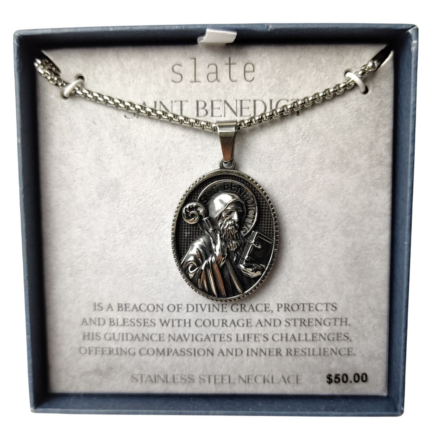 Other Slate Mens Saint Benedict 24 Inch Stainless Steel Pendant Ne Size ONE SIZE - 2 Thumbnail