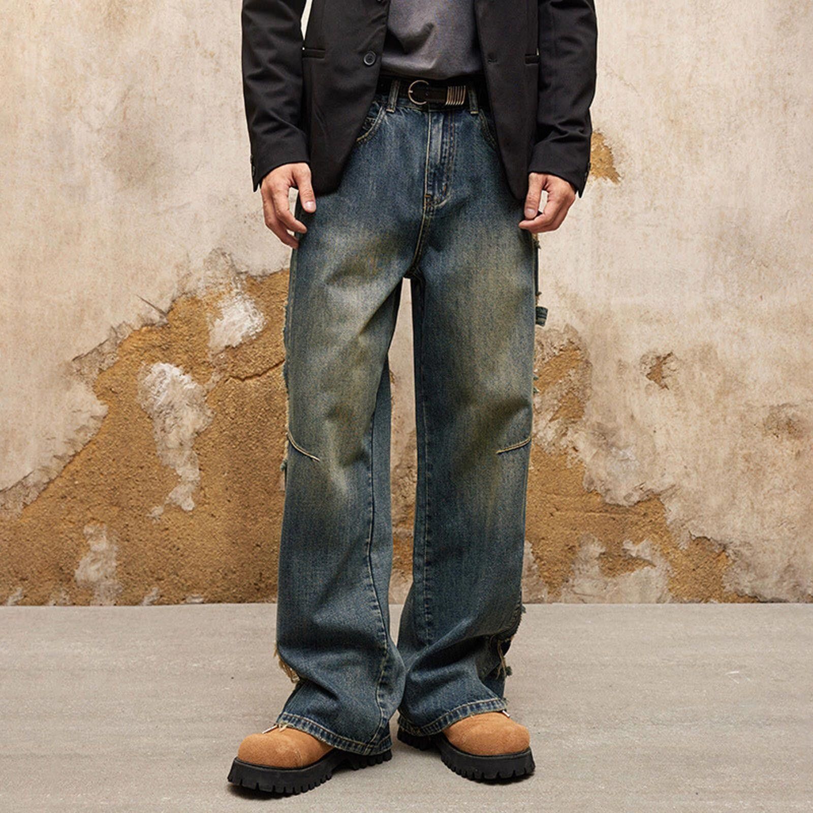 Jean Heavy Distressed Work Jeans – Washed, Loose Straight Size US 32 / EU 48 - 4 Thumbnail