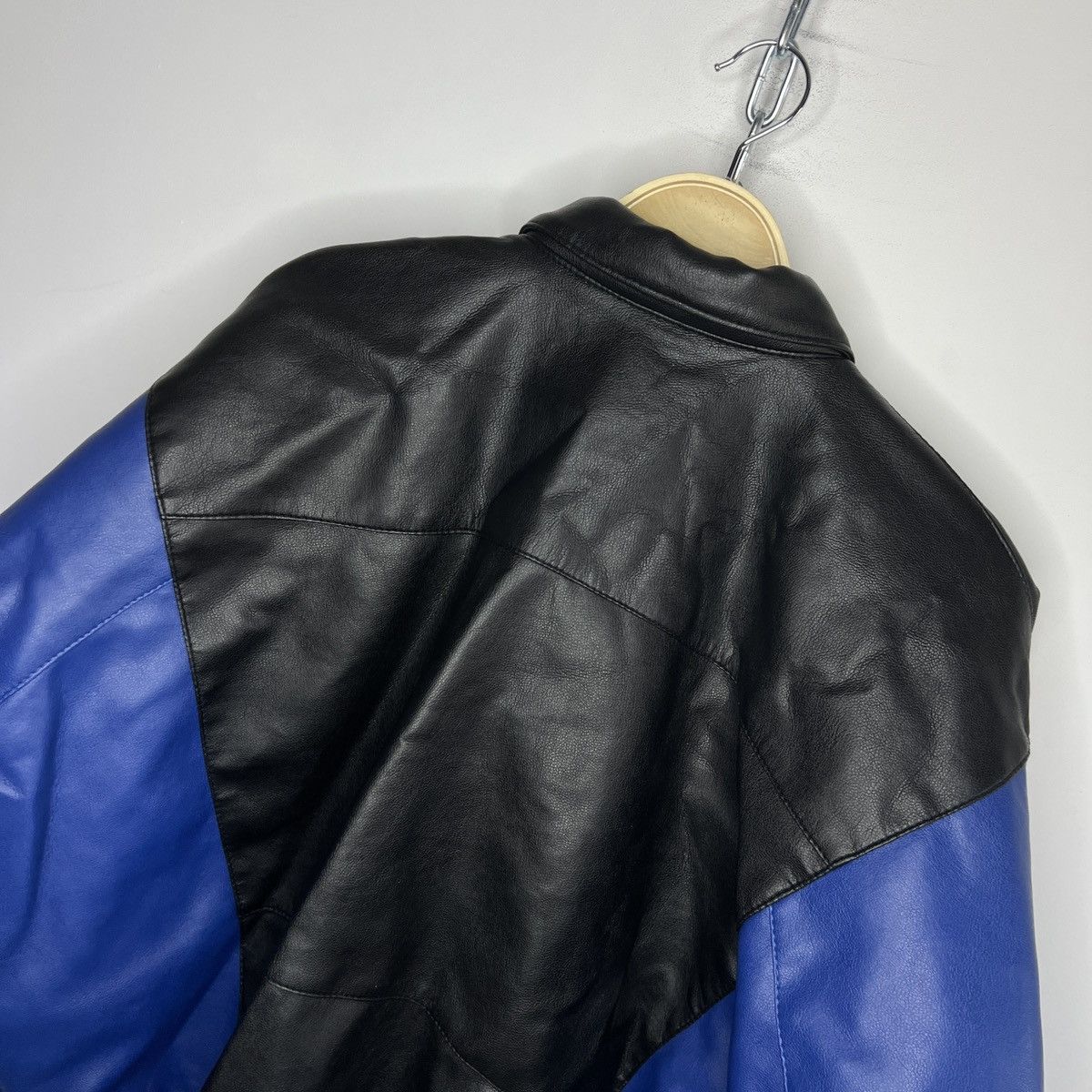 Japanese Brand 90s Boxy Leather Varsity Jacket Bomber Boxy Black Navy Size US M / EU 48-50 / 2 - 11 Thumbnail