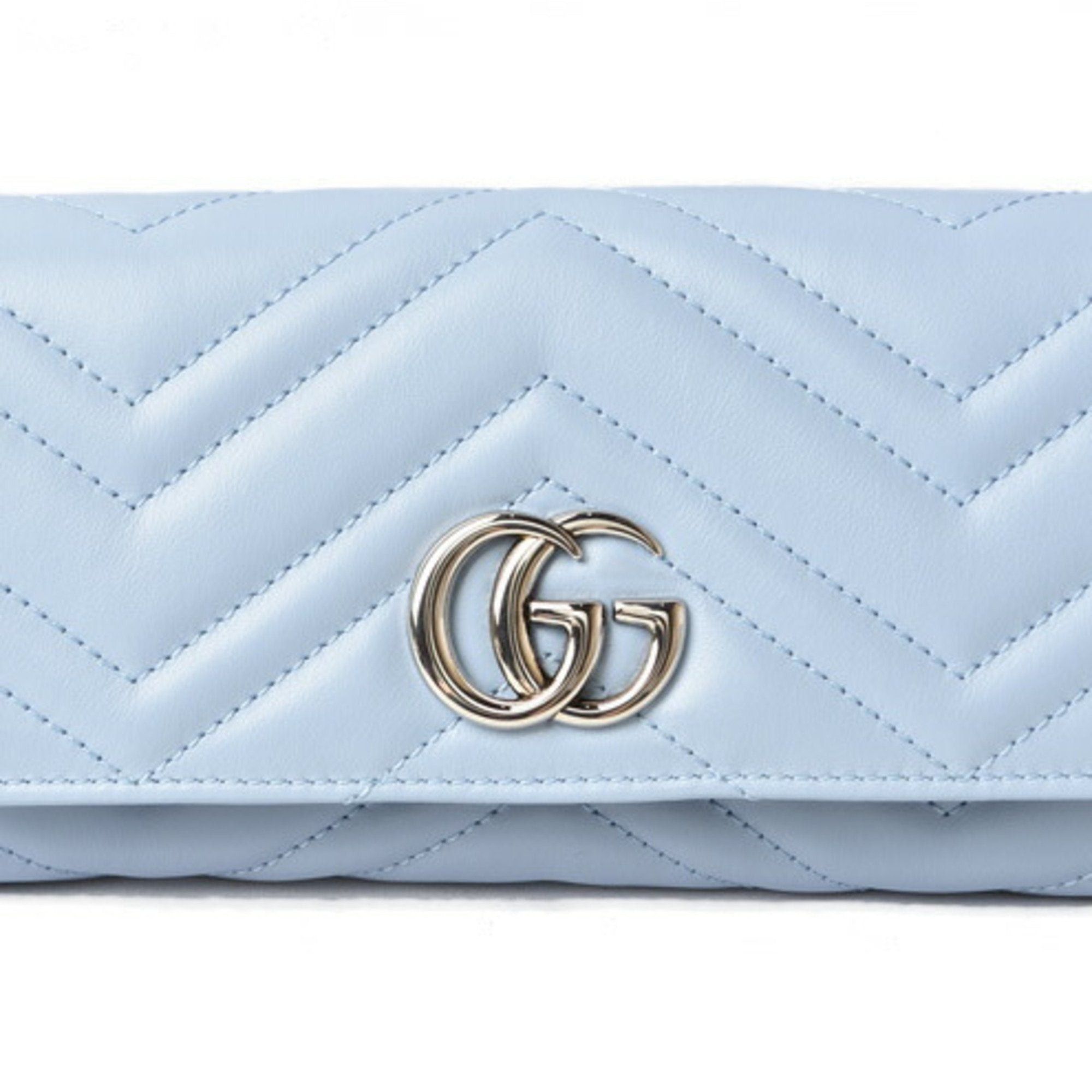 image of Gucci Wallet Long Continental GG Marmont Marmont Light Blue Chevron Quilted Leather 443436, Women's