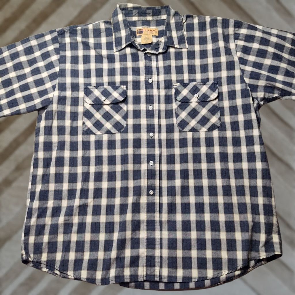 Vintage VINTAGE BIG MAC WORKWEAR Shirt Men XL Blue Plaid Short Sleeve Button-Up Oversized Size US XL / EU 56 / 4 - 1 Thumbnail
