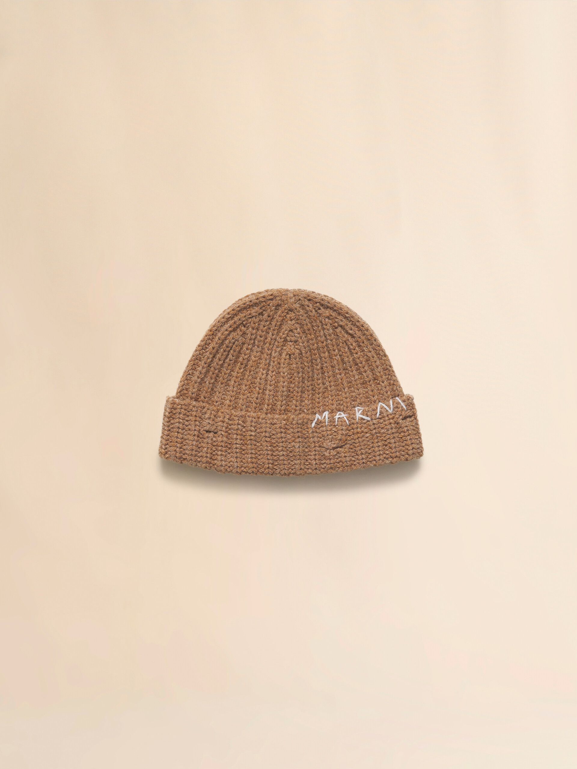 Marni M Distressed Embroidered Fisherman Shetland Wool Beanie FW25 Size ONE SIZE - 11 Thumbnail