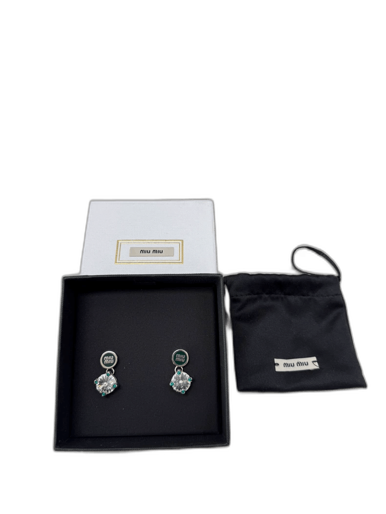 Miu Miu Miu Miu Green Crystal Letter Earrings Size ONE SIZE - 1 Thumbnail