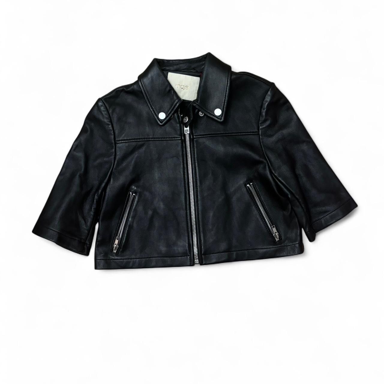Maje Maje Cropped Leather Biker/Moto Jacket Size XS / US 0-2 / IT 36-38 - 1 Thumbnail