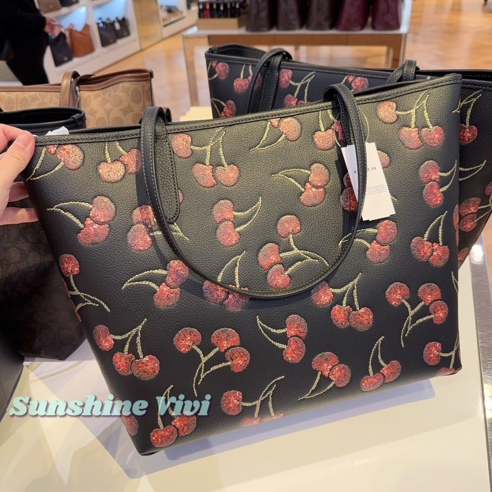 Coach NWT Coach City Tote Bag Cherry Print CCZ18 Gold/Black Multi Size ONE SIZE - 4 Thumbnail