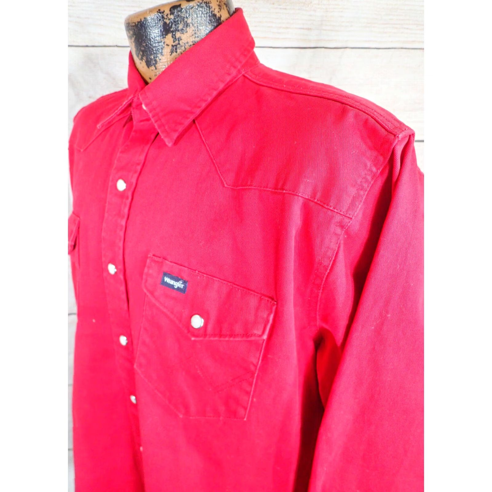 Wrangler Wrangler Mens Large Solid Red Western Pearl Snap Brushpopper Shirt Size US L / EU 52-54 / 3 - 2 Thumbnail