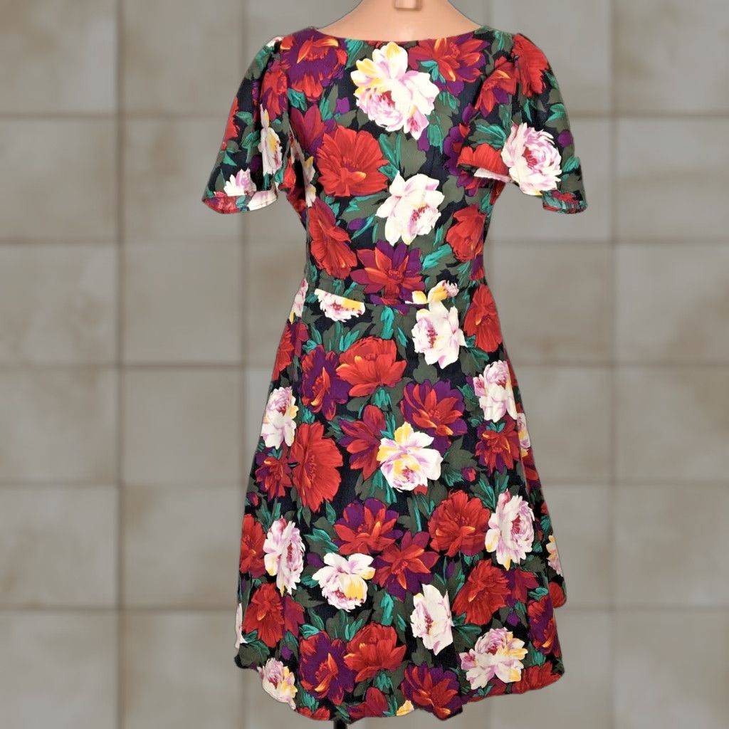 VINTAGE Royal Creations Dress Hawaiian Floral Hibiscus Aloha Sun Fit Flare  Midi L Womens Girls?
